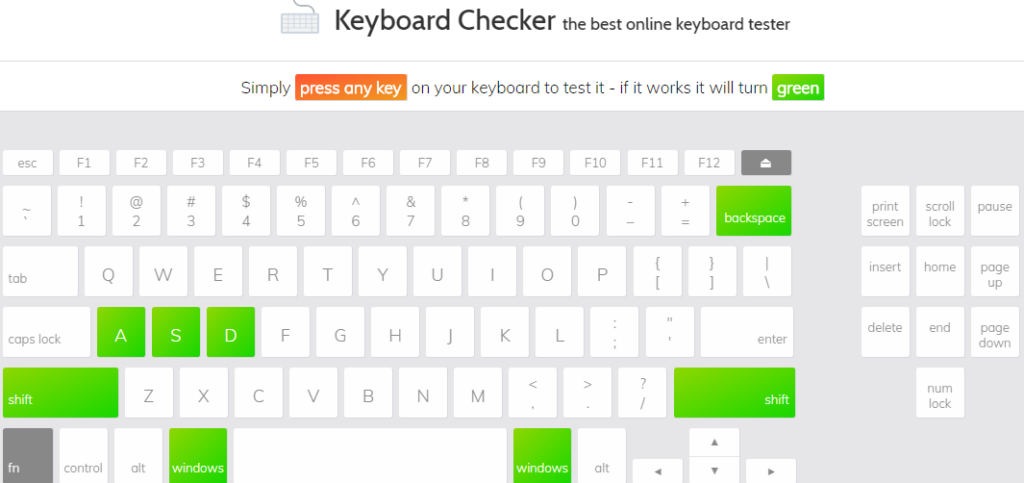 test bàn phím với trang web keyboard checker